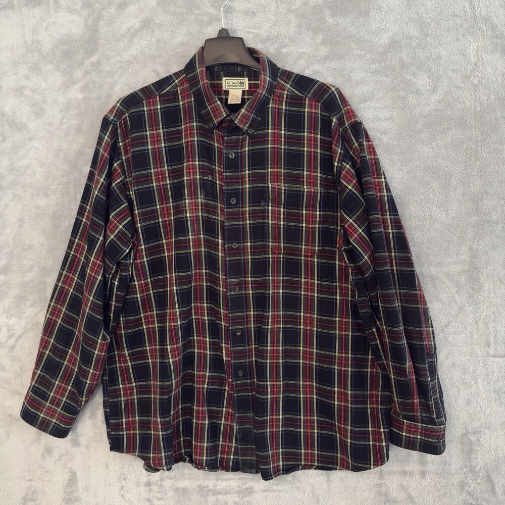 L.L.Bean Mens XL Scotch Plaid Flannel Shirt Green Blue Tartan 228061